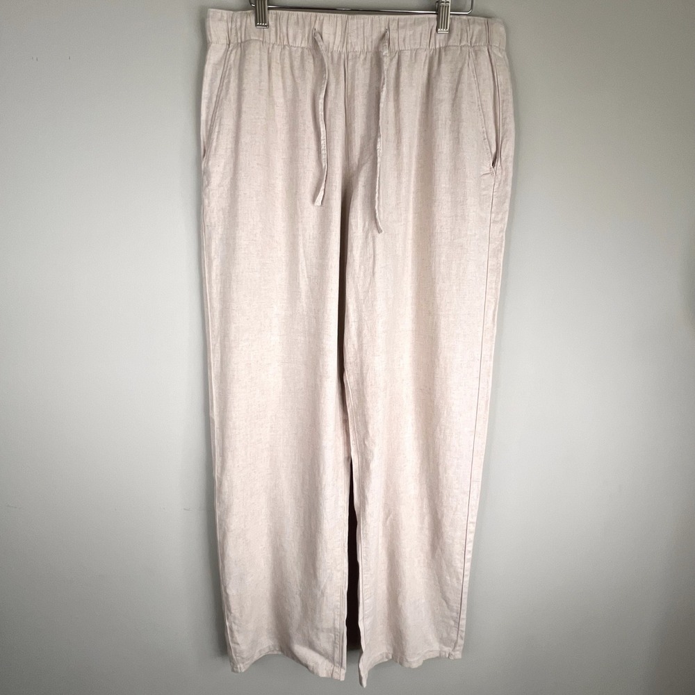 Linen Blend‎ Wide Leg Pants Beige Drawstring Summer Beachy Natural Minimalist